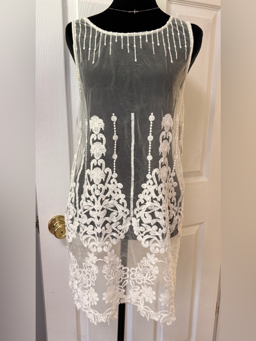 Free People Ivory Sheer Lace Overlay Dress Tunic Small